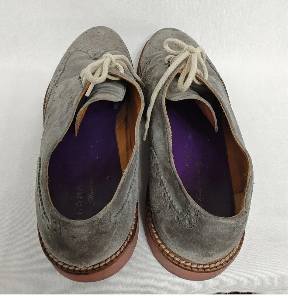 THOMAS DEAN Oxford Shoes Wingtip‎ Brogue Suede Made in Italy Gray Size 10